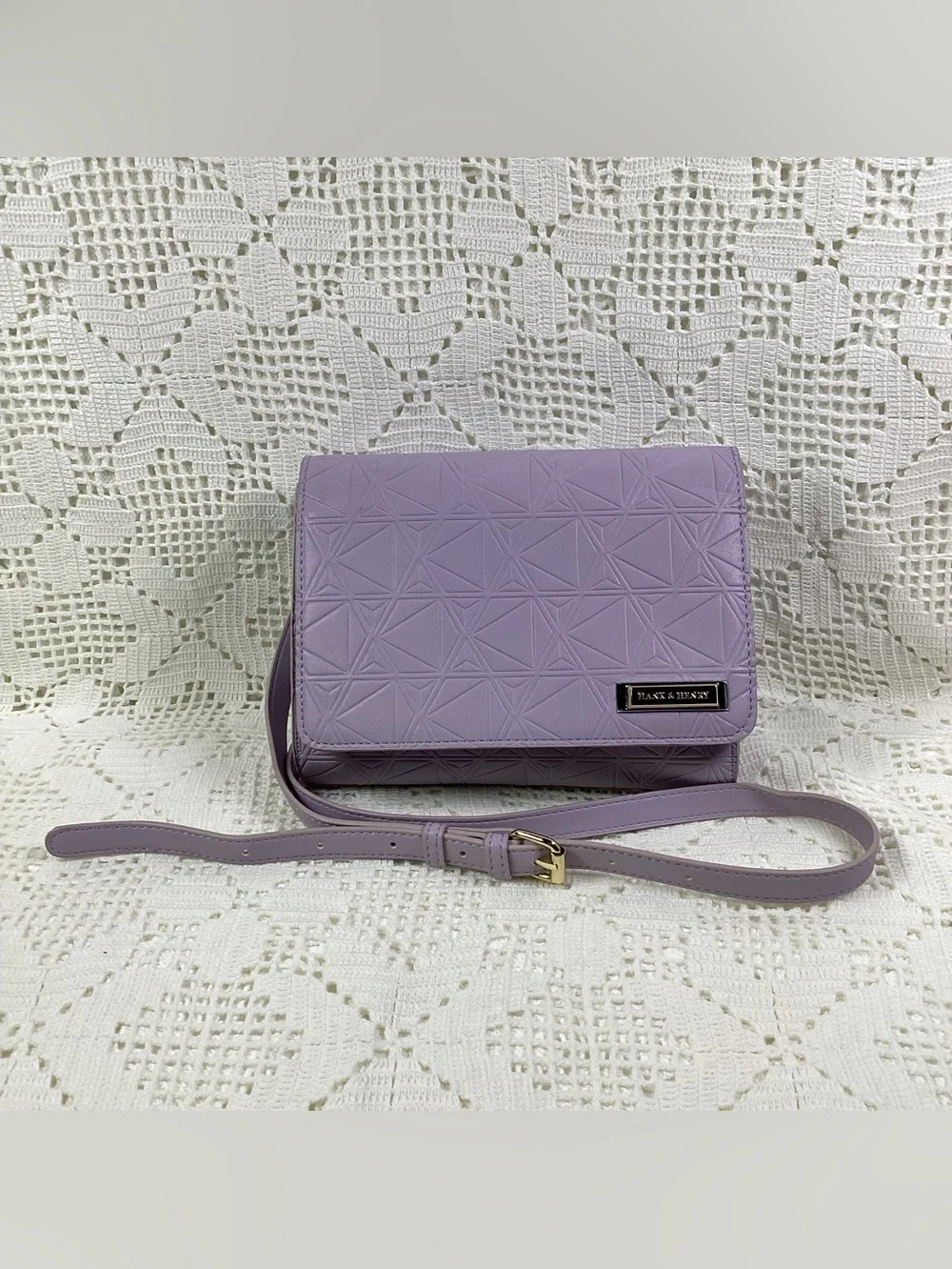 Hank & Henry Lilac Geometric Embossed Crossbody Bag